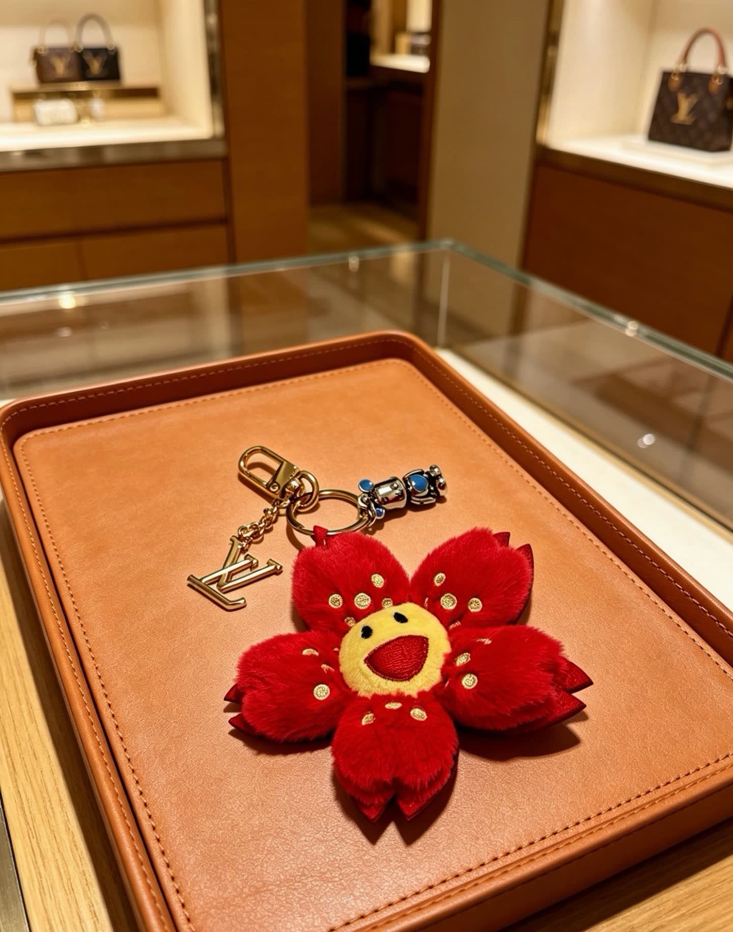 Louis Vuitton Red Flower Keychain